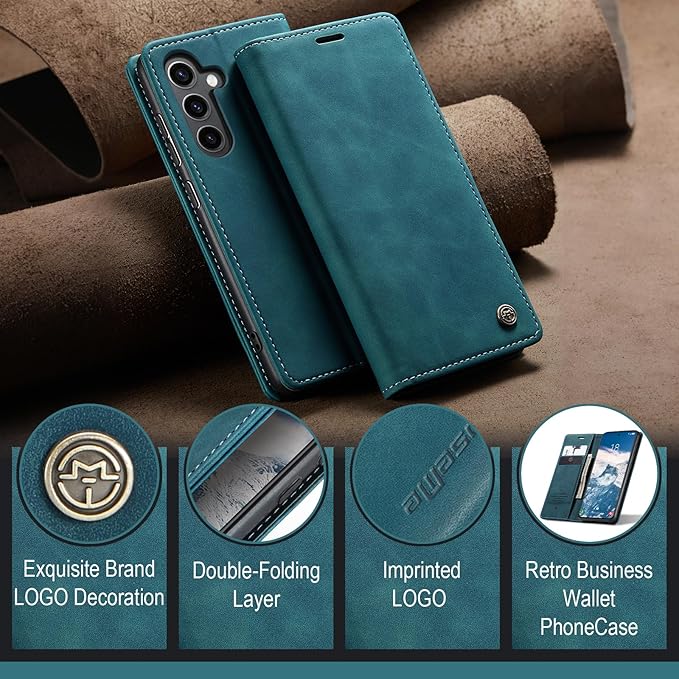 for Samsung Galaxy S24 Plus Case, Flip Wallet Leather Case with Card Holder Magnetic Closure Shockproof Kickstand Protective Phone Cases Cover for Galaxy S24 Plus 5G Cover,Blue-Green