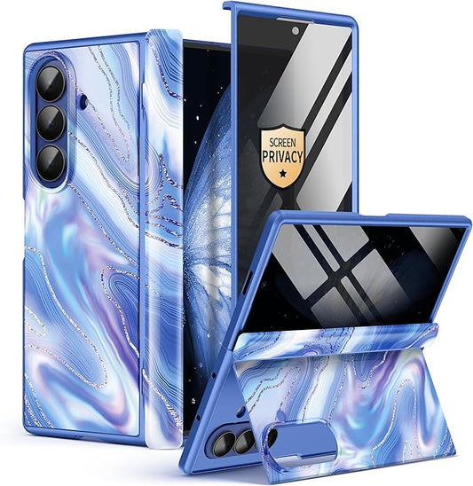 GVIEWIN for Samsung Galaxy Z Fold 7 Case with Privacy Screen Protector [Compatible with Magsafe][Built-in Kickstand] Magnetic Full-Body Hinge Protection Slim Phone Case for Z Fold 7, Aurora/Azure Blue