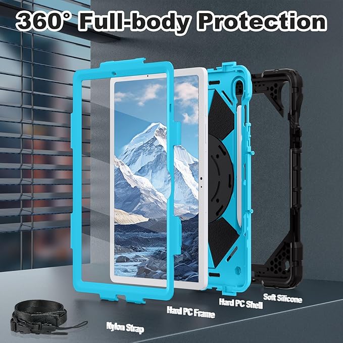 WESOROL Case for Samsung Galaxy Tab S10 Lite/S10 FE/S9 FE 10.9 Inch Galaxy Tab S9 11 Inch,Shockproof Cover for Samsung S9 FE Tablet Case with Screen Protector Rotate Stand Pen Holder,Black Blue