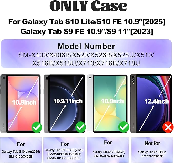 Case for Samsung Galaxy Tab S10 Lite/ S10 FE / S9 FE 10.9 Inch / S9 11'' 5G Protective with Screen Protector/Pen Holder/Hand Strap, Heavy Duty Shockproof Tablet Cover for S10 Lite, Orange