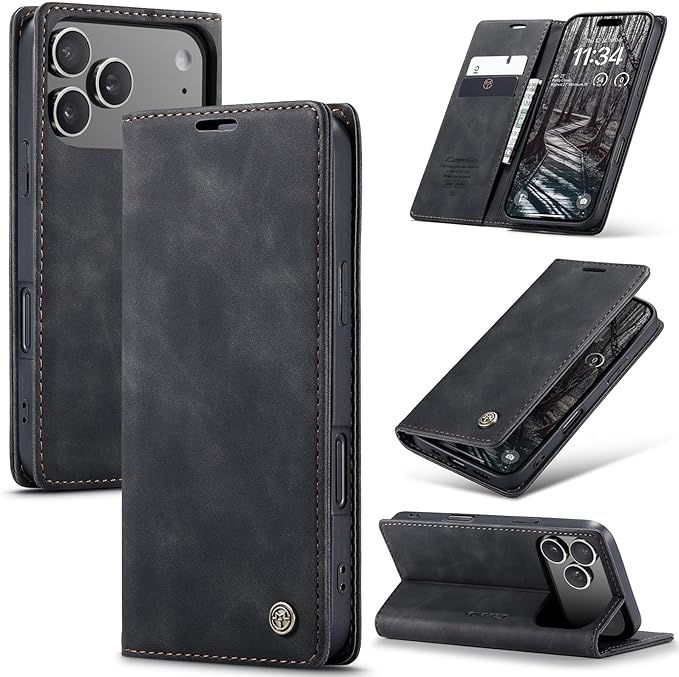 for iPhone 17 Pro Max Case, Flip Wallet Leather Case with Card Holder Magnetic Closure Shockproof Kickstand Protective Phone Cases Cover for iPhone 17 Pro Max, Black