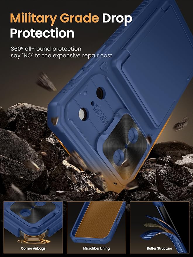 Vihibii for iPhone 17 Pro Max Wallet Case with Card Holder (4 Cards) [RFID Blocking] & Slide Camera Cover & Raised Edges Protect Screen, Shockproof Rugged Cover for iPhone 17 Pro Max 6.9" 2025, Blue