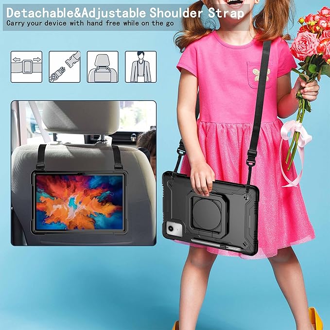 Case for Lenovo Tab M11 11 inch Tablet (TB-330FU / TB-331FC) 2024 Released - Heavy Duty Impact Resistant Case Cover with Rotating Ring Stand (Black/Black)