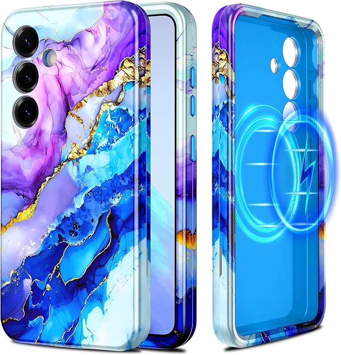 Casetego for Galaxy S25 Plus Case,Compatible with MagSafe,[Military Grade Drop Test] Full Body Protection Slim Shockproof Rugged Marble Women Case for Samsung Galaxy S25 Plus 6.7 inch,Azure Blue