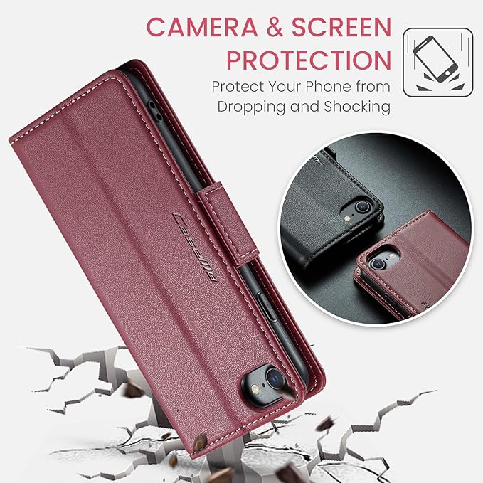 for iPhone SE 2022/3rd/2020/2rd,iPhone 8/7 Case, Premium PU Leather Wallet Case Flip Cover with [RFID Blocking][Card Holder] Shockproof Protective for iPhone SE 2022/2020, iPhone 8/7, Red
