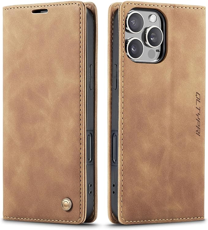 QLTYPRI for iPhone 16 Pro Case Wallet with Card Holder, Vintage PU Leather Kickstand Magnetic Closure Shockproof Folio Book Cover Case for iPhone 16 Pro - Brown