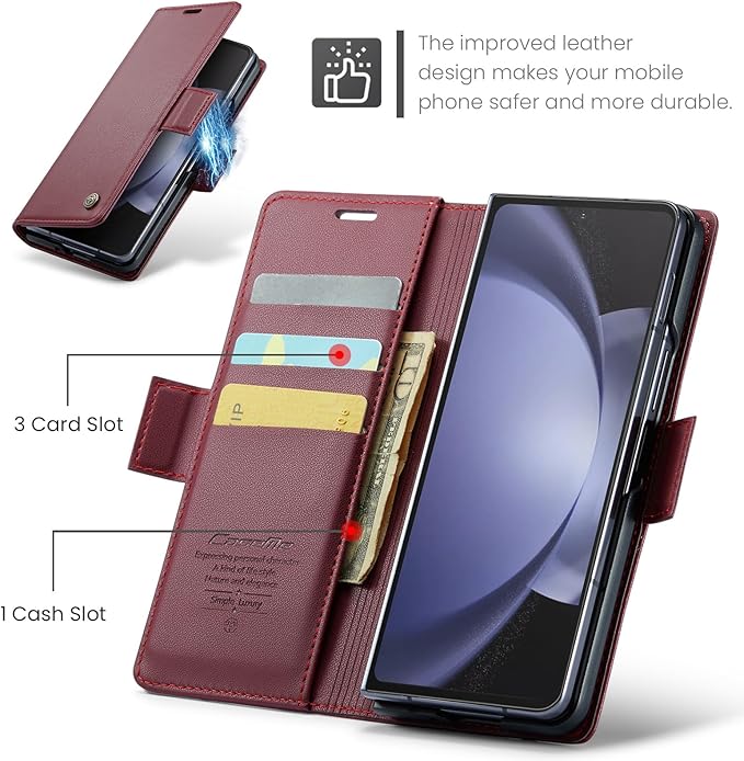 for Samsung Galaxy Z Fold 5 Case, Premium PU Leather Wallet Case Flip Cover with [RFID Blocking][Card Holder][Stand Function] Shockproof Protective for Samsung Galaxy Z Fold 5, Red