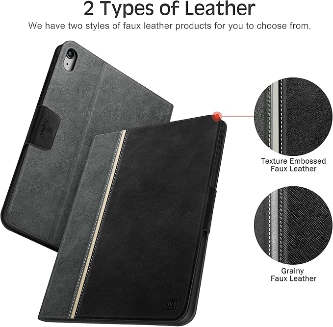 KingBlanc Case for iPad (A16) 11th Generation 11-inch 2025, iPad 10th Generation 10.9" 2022 with Pencil Holder, Vegan Leather Protective Stand Cover, Auto Sleep Wake, Multi-Angle Viewing/Typing, Black