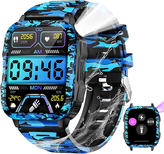 Military Smart Watch for Men with Call/LED Flashlight/UV Light 1.96" Big Screen 3ATM Waterproof Rugged Tactical Smartwatch Fitness Tracker with HR/Sleep Monitor for iPhone Android