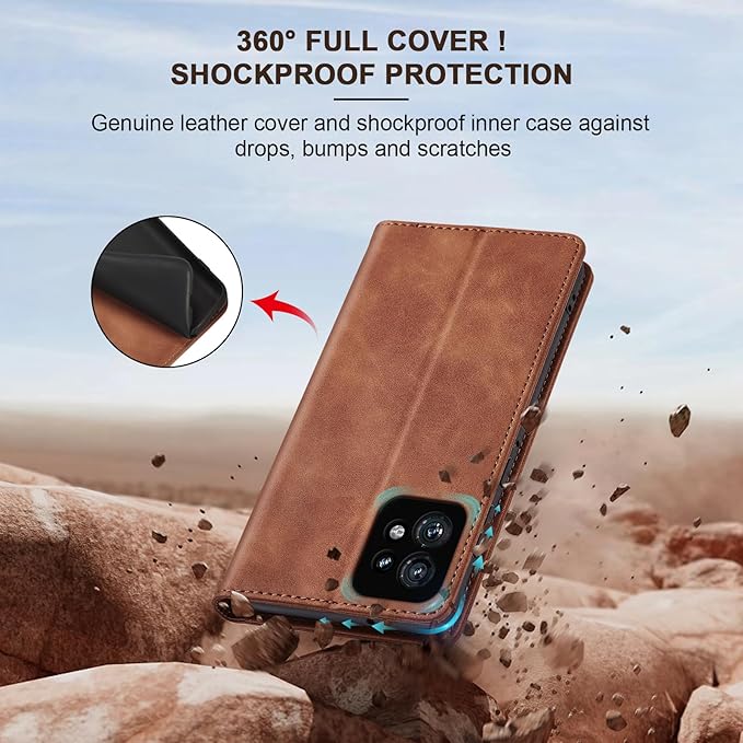 Jasonyu Flip Wallet Case for Motorola Edge+ (2023)/Moto Edge Plus (2023),Leather Magnetic Folio Cover with Card Holder,Kickstand - TPU Shockproof Durable Protective Phone Case,Brown