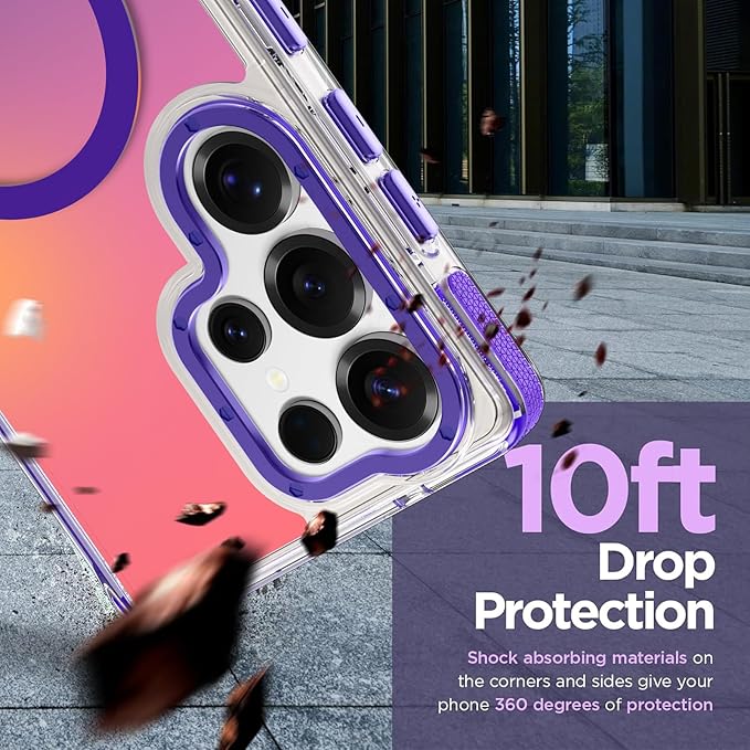 MOWIME Magnetic Case for Samsung Galaxy S25 Ultra [Compatible with Magsafe] [Cute Fashion Fluorescent Design] [1 Screen Protector] Slim Translucent Matte Case for Galaxy S25 Ultra 6.9", Purple