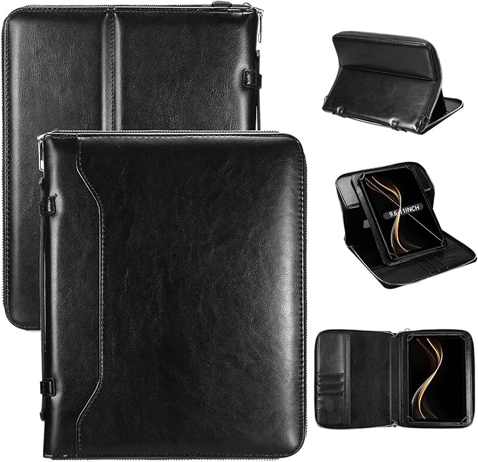 E NET-CASE 9.6-11 Inch Universal Tablet Case with Tri-Angle Adjustable Stand (Vertical/Horizontal), Detachable Shoulder Strap & Document Card Pocket, Premium PU Leather(Black)