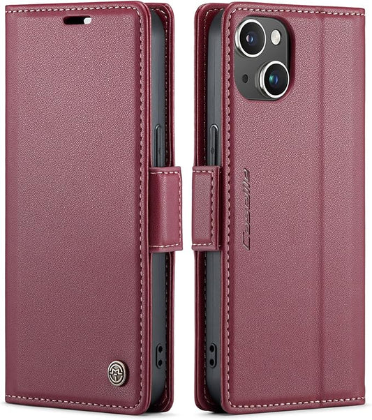 SINIANL Compatible with iPhone 15 Wallet Case with RFID Blocking, for iPhone 15 Case Wallet for Women Men Card Holder Magnetic Clasp Kickstand Leather Book Folio Case for iPhone 15 Red