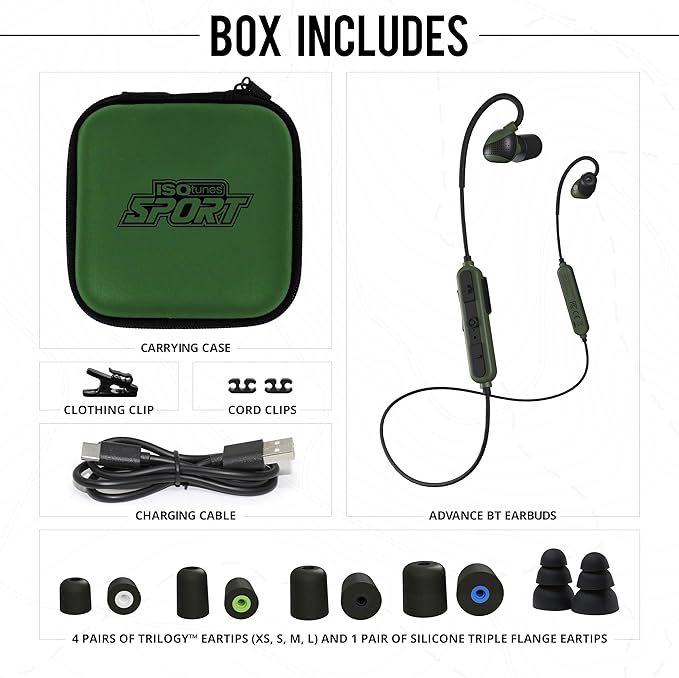 ISOtunes Sport Advance BT Shooting Earbuds: Tactical Bluetooth Hearing Protection (OD Green)