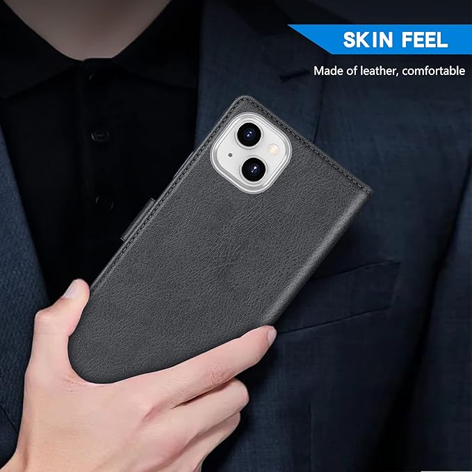 ZZXX for iPhone 14 Wallet Case with [RFID Blocking] Card Slot Kickstand Magnetic Closure Leather Flip Fold Protective Phone Case for iPhone 14 Case Wallet(Grey-6.1 inch)