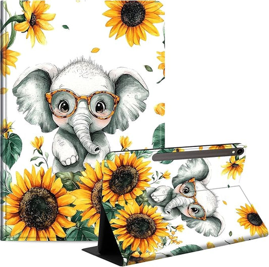 Case for Samsung Galaxy Tab S10 FE/ S9 FE 5G 10.9 Inch/Tab S9 11 Inch, Slim PU Leather Stand Cover with Auto Wake/Sleep, Multi-Angle Viewing & Shockproof, Cute Baby Elephant