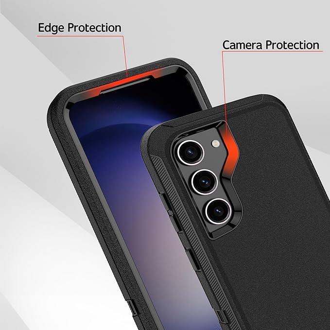 for Samsung Galaxy S23 Case with [2 Pack] HD Screen Protector, [Military-Grade] Shockproof Dust/Drop Proof 3-Layer Full Body Protection Heavy Duty Case for Galaxy S23 5G, Black