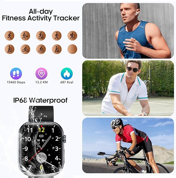 Smart Watch for Men Women (Receive/Make Calls), 1.96" AMOLED Slim Sports Fitness Tracker, Heart Rate/Sp02/Sleep Monitoring, SOS, IP68 Waterproof, Pedometer for Android/iOS (Red)