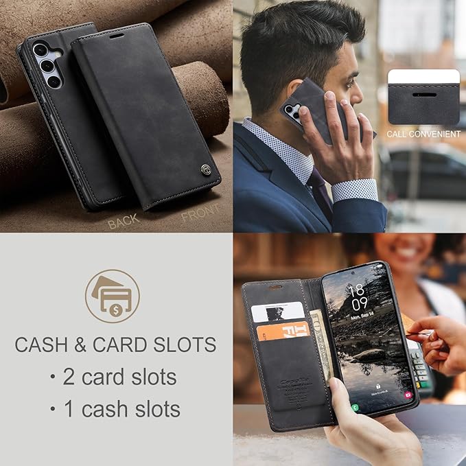 for Samsung Galaxy S25 Case, Flip Wallet Leather Case with Card Holder Magnetic Closure Shockproof Kickstand Protective Phone Cases Cover for Galaxy S25, Black