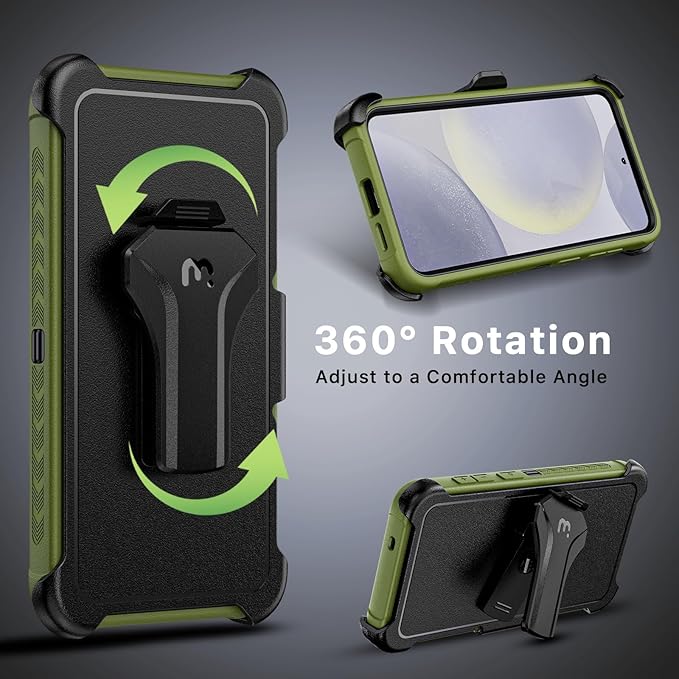 M MYBAT PRO Maverick Series for Samsung Galaxy S25 Plus Case with Belt Clip Holster, 6.7 inch, Heavy Duty Military Grade Drop Protective Case with 360° Rotating Stand (No Screen Protector) Army Green