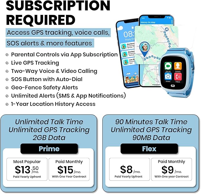 Kids Watch with GPS Tracker, Two-Way Calling, Real-Time Tracking & SOS Alerts - Smart Watch for Kids Call and Text with Geo-Fencing, School Mode, Water-Resistant, Long Battery Life & Parental Controls