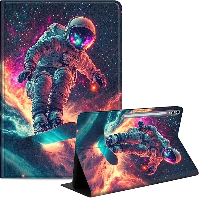 Case for Samsung Galaxy Tab S10 Plus/ S9 FE Plus/ S9 Plus 5G Tablet 12.4'', Slim PU Leather Stand Cover with Auto Wake/Sleep, Multi-Angle Viewing & Shockproof, Astronaut Skateboard