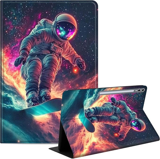 Case for Samsung Galaxy Tab S10 Plus/ S9 FE Plus/ S9 Plus 5G Tablet 12.4'', Slim PU Leather Stand Cover with Auto Wake/Sleep, Multi-Angle Viewing & Shockproof, Astronaut Skateboard