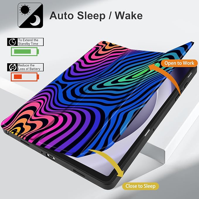 MEEgoodo Case for Samsung Galaxy Tab A9 Plus 11 inch Cover 2024 2023 with S Pen Holder, A9+ Smart Tablet Cases with Leather Trifold Stand+Soft TPU Back Shell+Smart Auto Wake/Sleep, Abstract Ripple