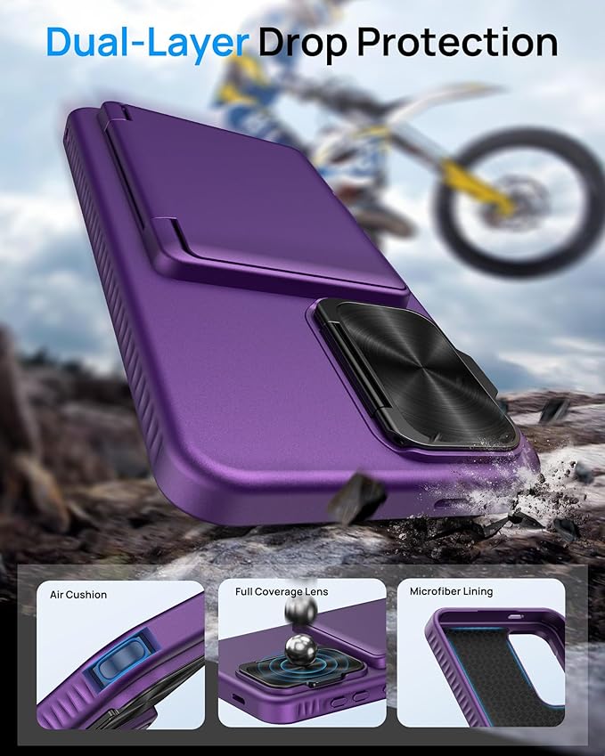 for Samsung Galaxy S25 FE Case, Built-in Card Holder & Stand & Lens Cover, Military Grade Drop Tested Soft Silicone Edge Rugged Protective Wallet Phone Case for S25 FE 6.7" 2025, Purple