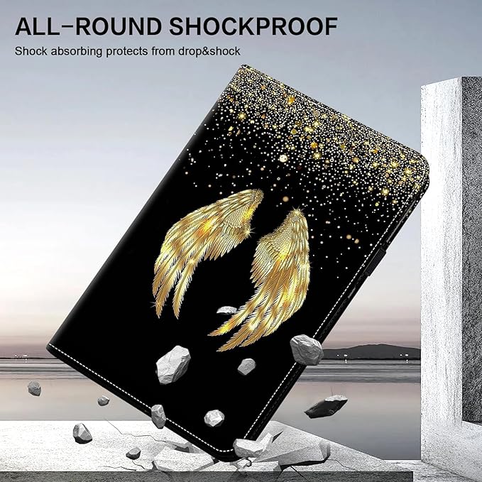 ALILANG Case for Samsung Galaxy Tab A9 Plus 11 Inch Case 2023 with Stylus, Shockproof Folding Stand Cover for Samsung Tab A9+ (SM-X210/X216/X218) Tablet Cases -Gold Wings