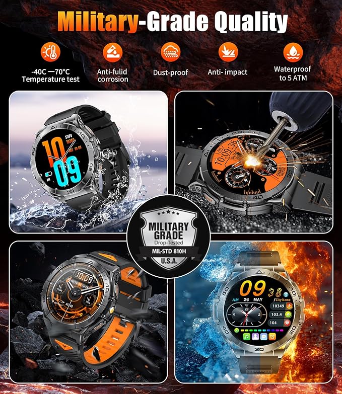 Smart Watch for Men Answer/Make Call for Android iPhone, 1.6" AMOLED HD Screen Mens Luxury Watch, 600mAh Heavy Duty Smartwatch 5ATM Waterproof/Heart Rate/Sleep Monitor Pedometer, 2 Straps