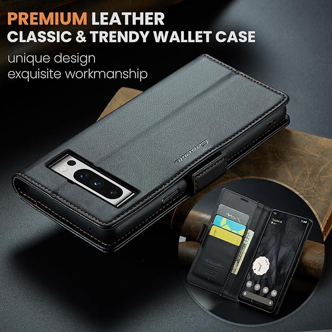 for Google Pixel 8 Pro Case, Premium PU Leather Wallet Case Flip Cover with [RFID Blocking][Card Holder][Stand Function] Shockproof Protective for Google 8 Pro, Black