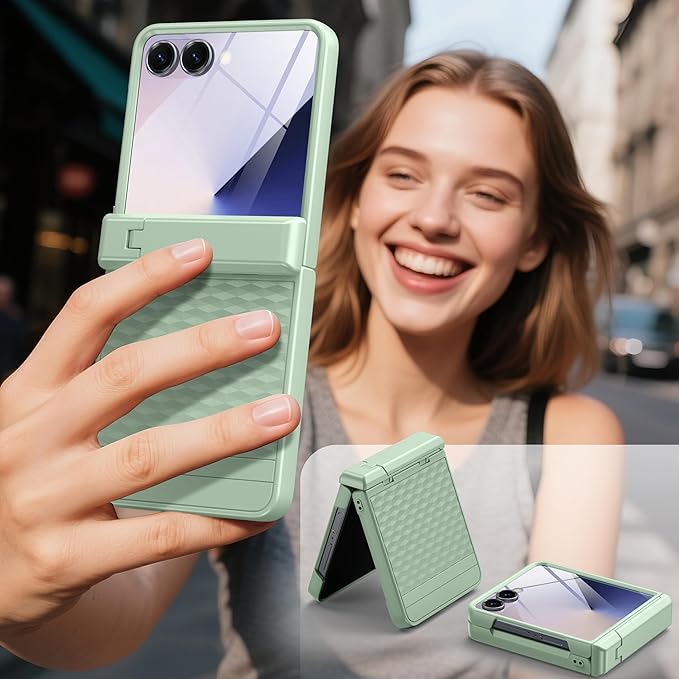 Magnetic for Samsung Galaxy Z Flip 7 Case [Hinge Protection＆Kickstand][Compatible with MagSafe][Built-in Screen Protector] Full-Body Military Protection Phone Case for Samsung Z Flip 7 Mint Green