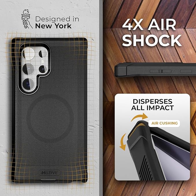 MOTIVE Designed for Samsung Galaxy s24 Ultra Case with Belt Clip, Compatible with MagSafe, Quad-Layer 15FT Military Grade Drop Protection, Heavy Duty s24 Ultra Holster Case 6.8” | Black