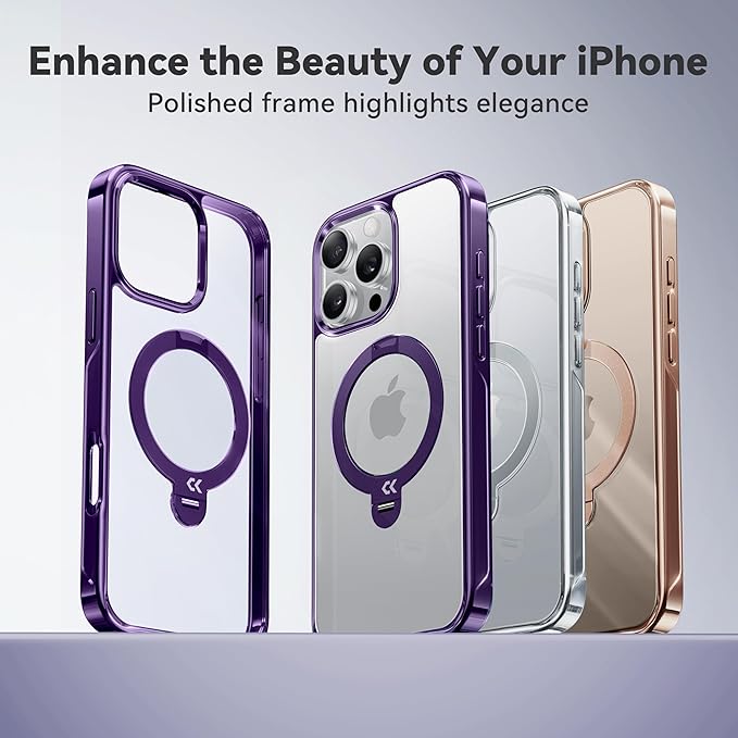 CASEKOO Titanium for iPhone 16 Pro Max Case with 360° Spin Magnetic Stand [Compatible with Magsafe][16FT Military Protection] Polished for iPhone 16 ProMax Case with Stand Ring 6.9'', Premium Purple
