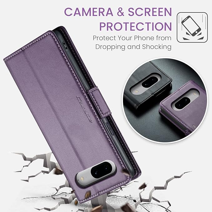 for Google Pixel 8 Case, Premium PU Leather Wallet Case Flip Cover with [RFID Blocking][Card Holder][Stand Function] Shockproof Protective for Google 8, Purple