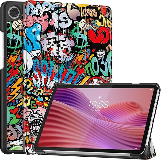 Case for Lenovo Tab One 8.7'' / Tab K9 Case, Folding Folio Ultra-Thin PU Leather Stand Case Cover with Auto Wake/Sleep for Lenovo Tab K9 8.7 Inch Graffiti