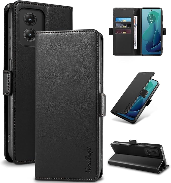 Wallet Flip Case for Moto G 5G (2024) - [RFID Blocking] Luxury PU Leather Card Holder Magnetic Phone Cover with Kickstand,Shockproof Protective Case,Black