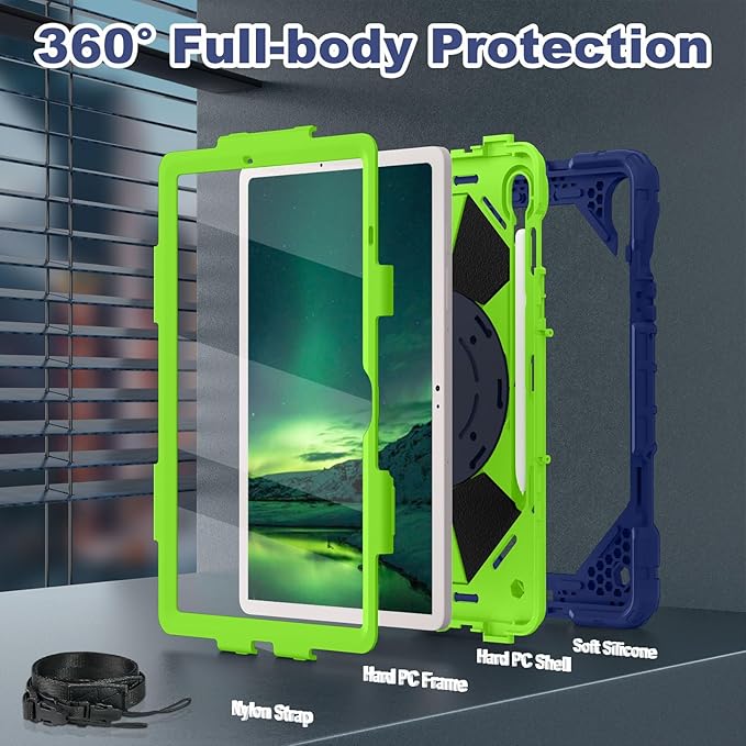 WESOROL Case for Samsung Galaxy Tab S10 Lite/S10 FE/S9 FE 10.9 Inch (2025/2023) Galaxy Tab S9 11 Inch,Shockproof Cover for Samsung S9 FE with Rotating Stand Screen Protector Pencil Holder,Navy Green