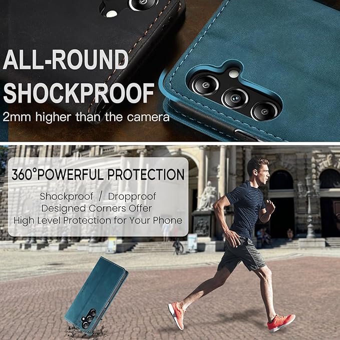 for Samsung Galaxy A16 5G Case, Flip Wallet Leather Case with Card Holder Magnetic Closure Shockproof Kickstand Protective Phone Cases Cover for Galaxy A16 5G / A16 4G, Blue-Green