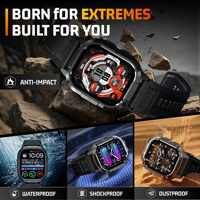 Smart Watches for Men-2.06”AMOLED(Answer/Make Calls), IP68 Fitness Activity Step Tracker with Sleep Monitor/110+ Sports Modes, Tactical SmartWatch for Android iOS Samsung Compatible (Orange, 2.06)