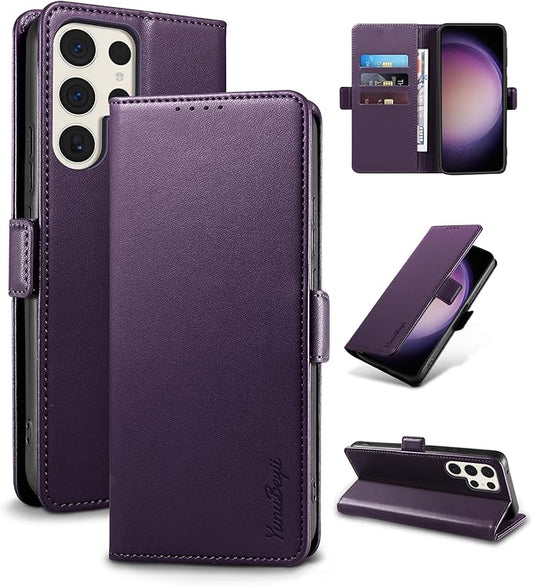 Wallet Flip Case for Samsung Galaxy S23 Ultra 5G - [RFID Blocking] Luxury PU Leather Card Holder Magnetic Phone Cover with Kickstand,Shockproof Protective Case,Purple
