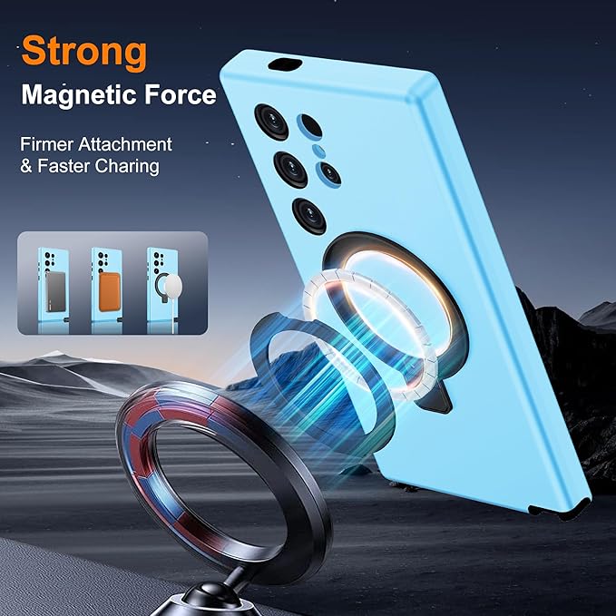 Designed for Samsung Galaxy S24 Ultra Case with Magnetic Ring Stand [Compatible with Mag-Safe][Military Grade Drop Protection][Build in Kickstand] S24 Ultra Phone Case 6.8",Blue