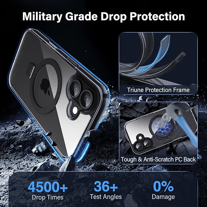 Magnetic Case for iPhone 17 - [Built-in Invisible Stand] [Compatible with MagSafe] [Military Grade Drop Protection] Anti-Yellowing Hard Back Silicone Edge Cover, 6.3", Clear Black