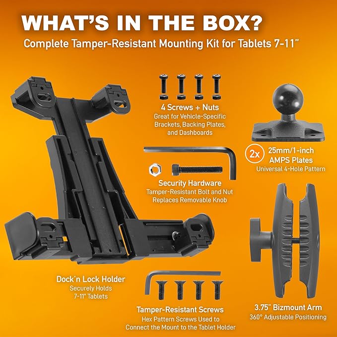 iBOLT TabDock Dock'n Lock Bizmount- Heavy Duty Industrial Composite Locking Drill Base Mount for All 7" - 10" Tablets- for Trucks/Vehicles/Wall Mount: Great for ELD, Fleets, and Restaurants