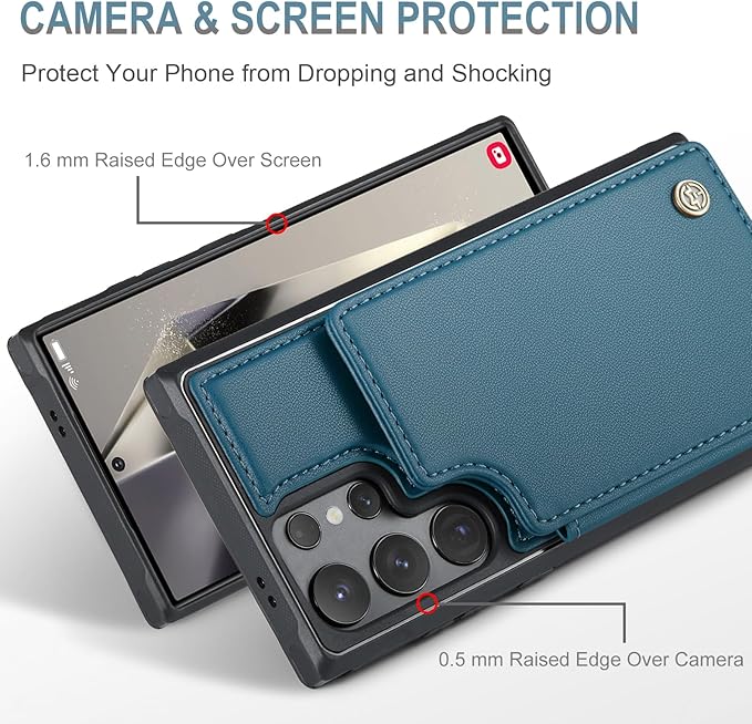 Vinich for Samsung Galaxy S24 Ultra Wallet Case with Card Holder, RFID Blocking Credit Slots Kickstand Shockproof Phone Cover for Women Men, Blue