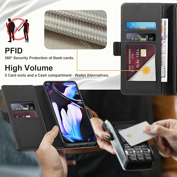 Wallet Flip Case for Google Pixel 9 Pro XL - [RFID Blocking] Luxury PU Leather Card Holder Magnetic Phone Cover with Kickstand,Shockproof Protective Case,Black