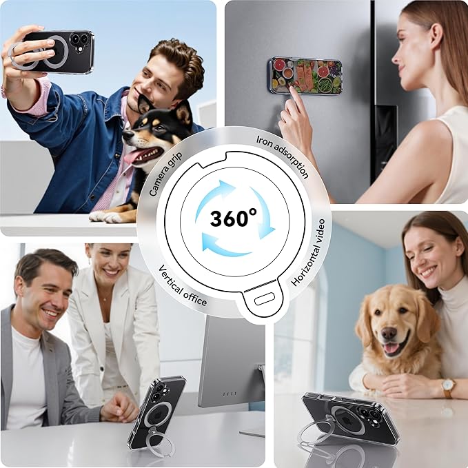 CASEKOO White Clear Designed for iPhone 17 Case with 360 Spin Magnetic Stand [Fit for MagSafe][17FT Military Protection] Slim Polished for iPhone 17 Case with Stand 6.3'', White Clear