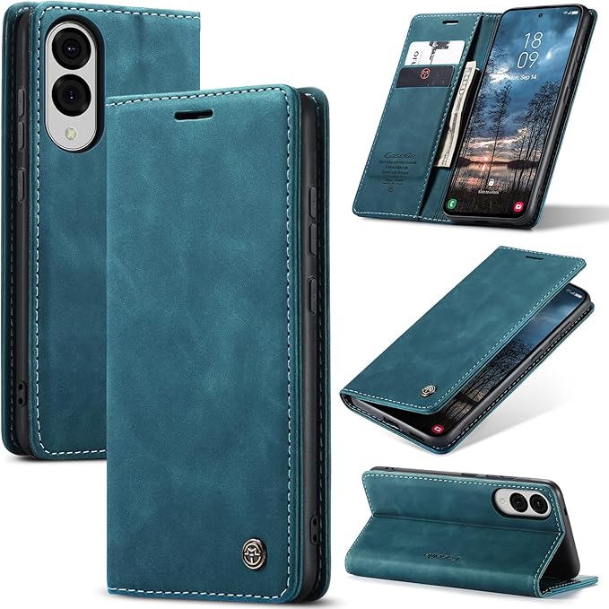 for Samsung Galaxy S25 Edge Case, Flip Wallet Leather Case with Card Holder Magnetic Closure Shockproof Kickstand Protective Phone Cases Cover for Galaxy S25 Edge, Blue-Green