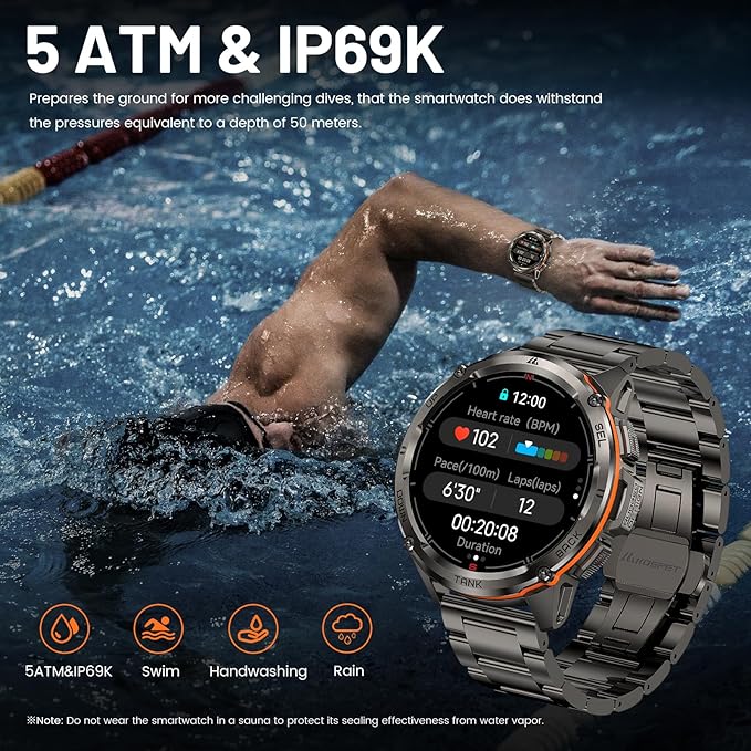 AMAZTIM GPS Smart Watch for Men, 6 Satellite Positioning, Compass, Stainless Steel Body, 50M Waterproof, 470mAh Extra-Large Battery, Answer/Make Call, 1.43" AMOLED Screen, Compatible for Android iOS